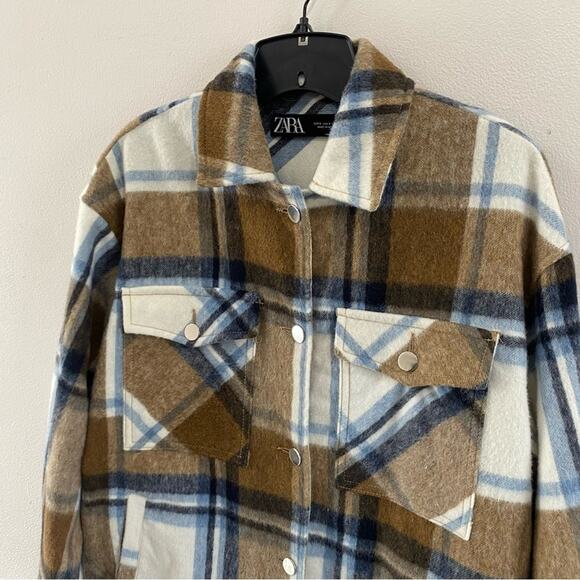 Zara | Wool Blend Plaid Overshirt Shacket Size Small - Picture 5 of 9